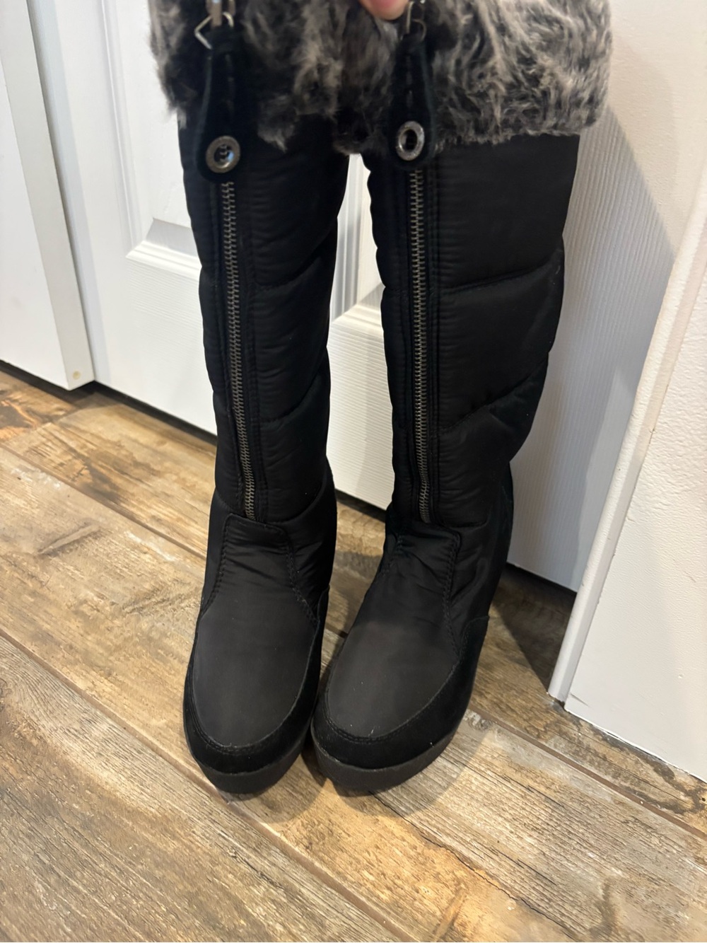 Juicy Couture Black Knee-High Winter Boots with Faux Fur Cuff